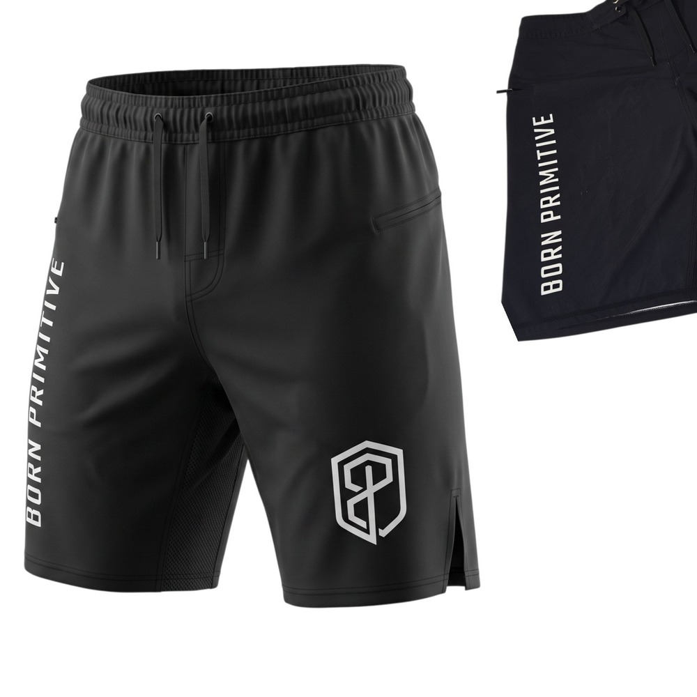 Born Primitive Training Shorts Men 35/36 Black CrossFit Gym Athletic Logo Flag